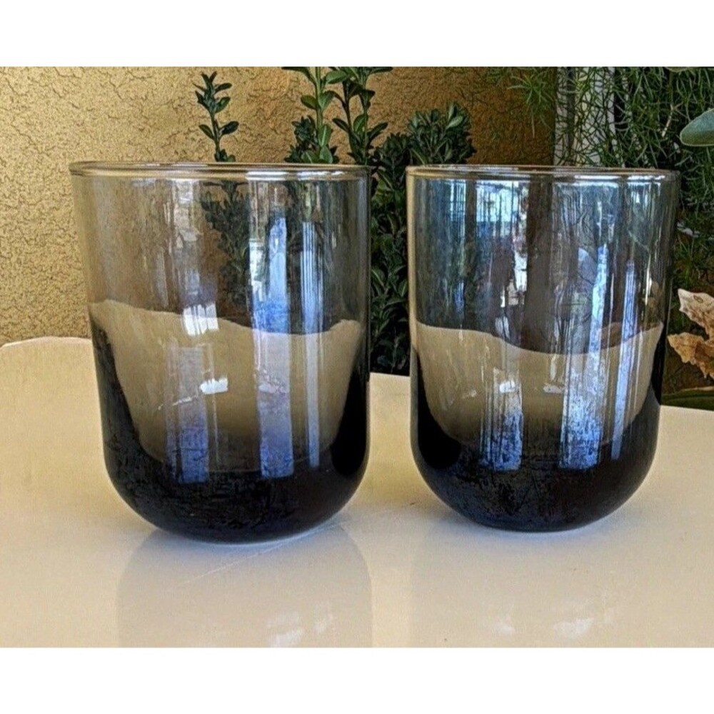 Vintage Libbey Smoke Glass Tumblers - Mid Century Modern Charcoal Ombre Lowball